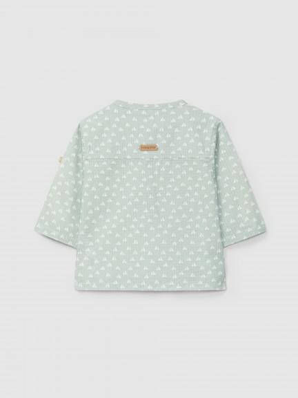Camisa seersucker estampado micro-cuadros Camisa seersucker estampado micro-cuadros