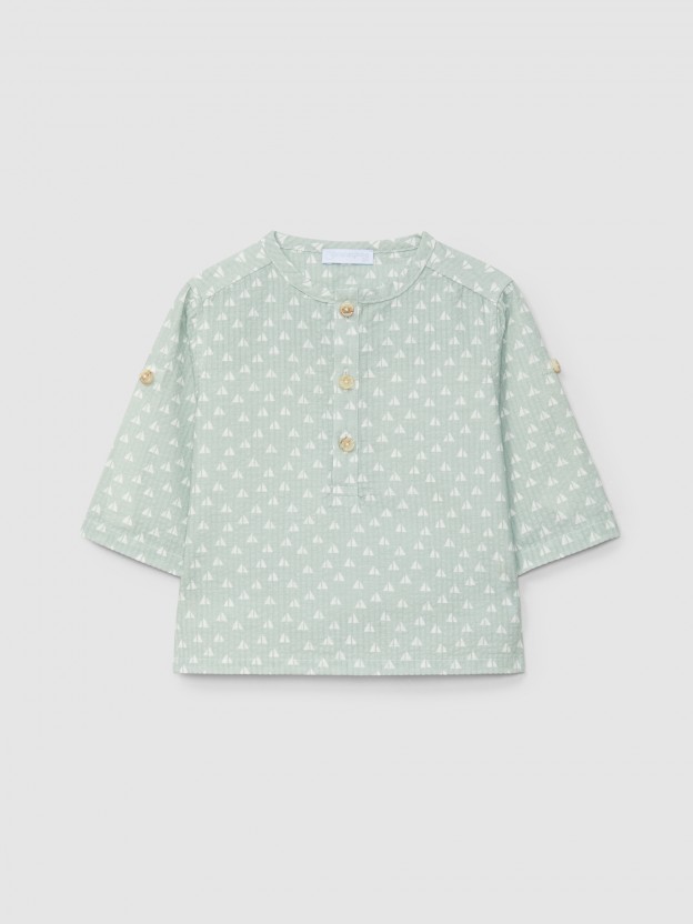 Camisa seersucker estampado micro-cuadros Camisa seersucker estampado micro-cuadros
