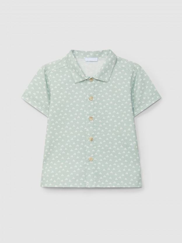 Short-sleeved shirt seersucker micro-plaid print Short-sleeved shirt seersucker micro-plaid print
