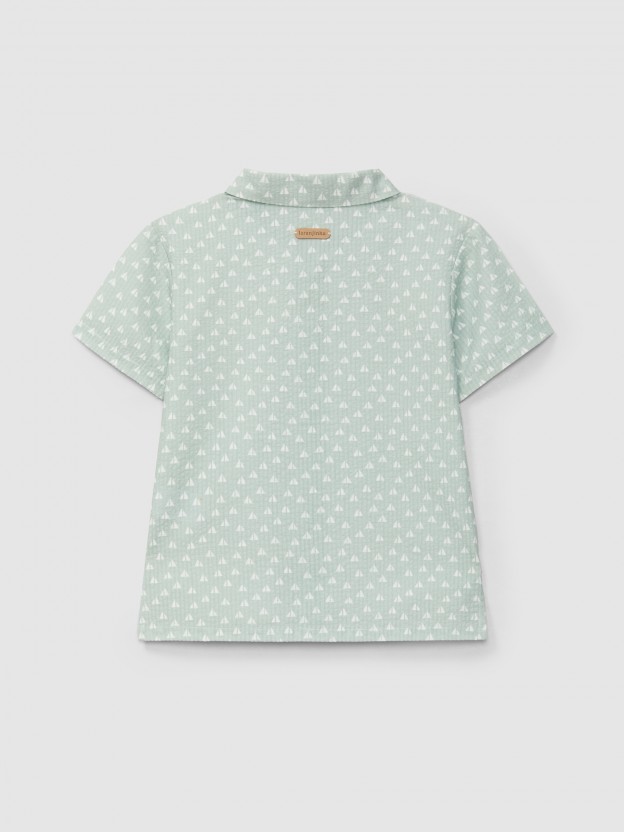 Short-sleeved shirt seersucker micro-plaid print Short-sleeved shirt seersucker micro-plaid print