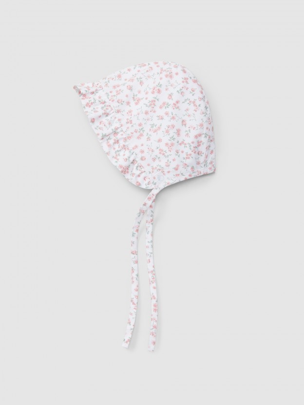 Bonnet pilot cap with ruffle floral print