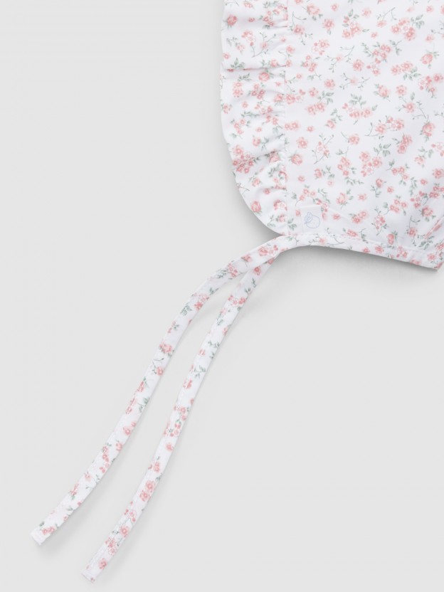 Bonnet pilot cap with ruffle floral print