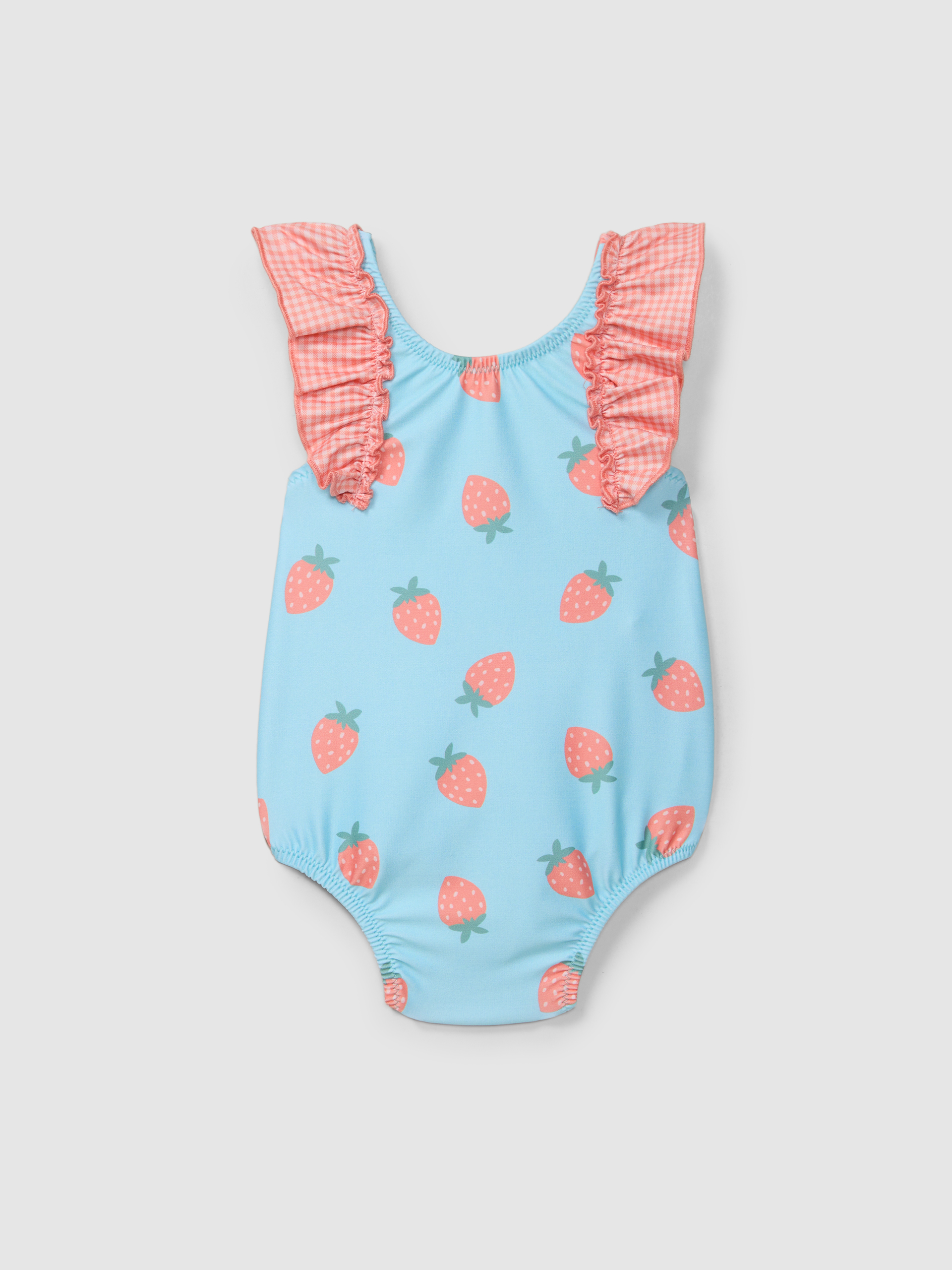 Swimsuit strawberries and vichy plaid ruffled detail