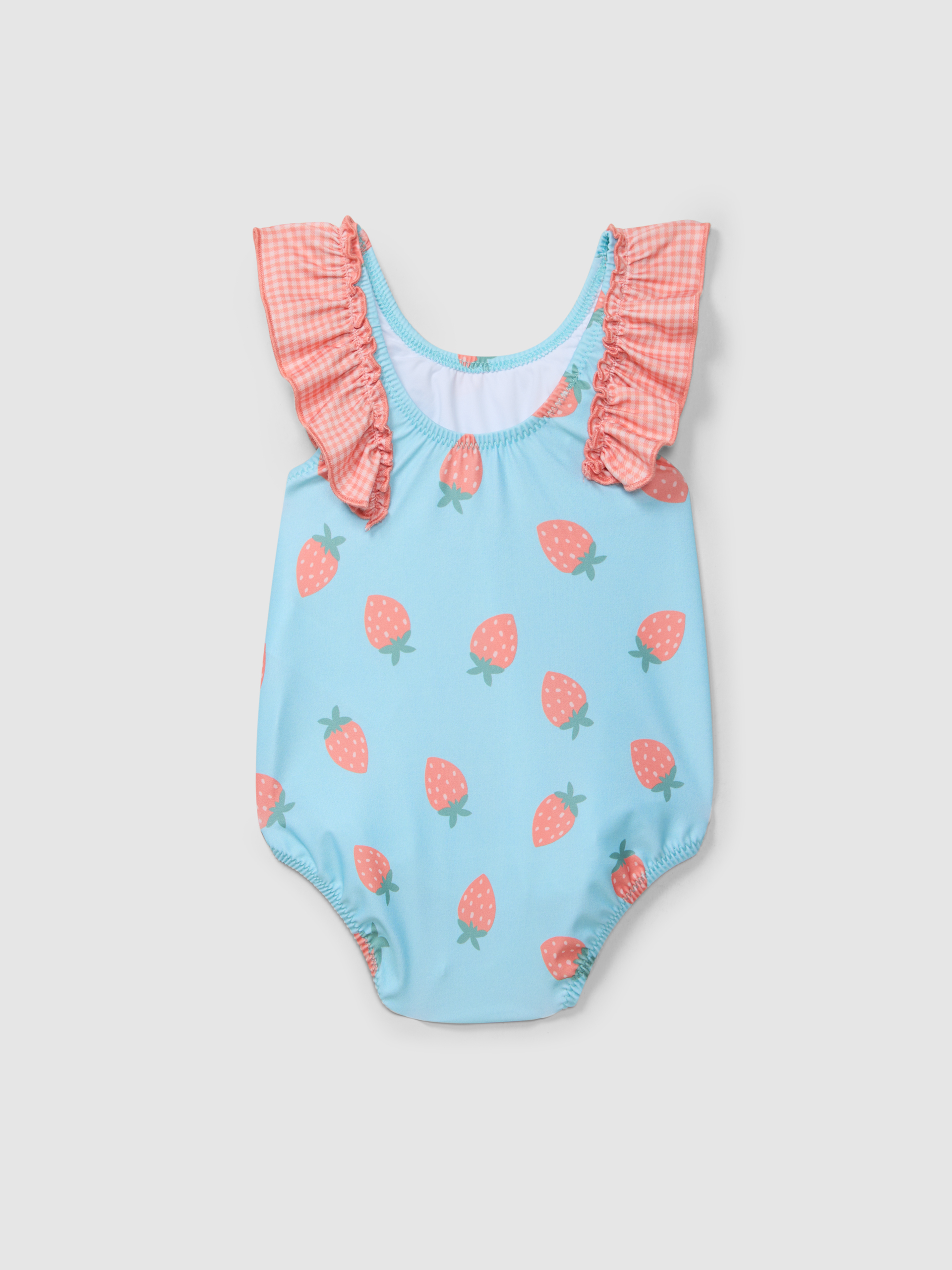 Swimsuit strawberries and vichy plaid ruffled detail