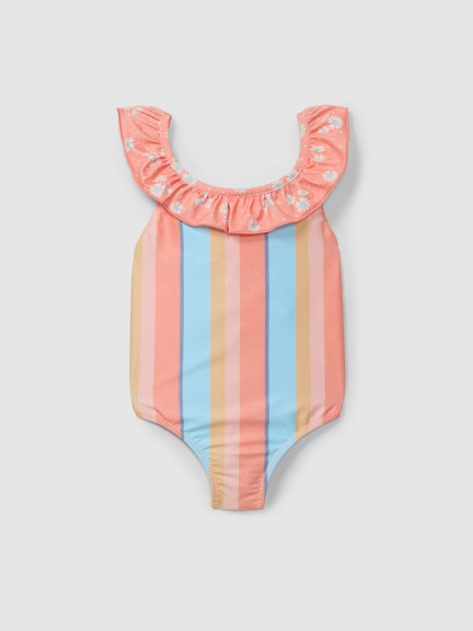 Swimsuit multi-coloured stripes and flowers Swimsuit multi-coloured stripes and flowers