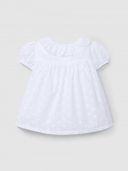 Robe � col � volant fleurs brod�es