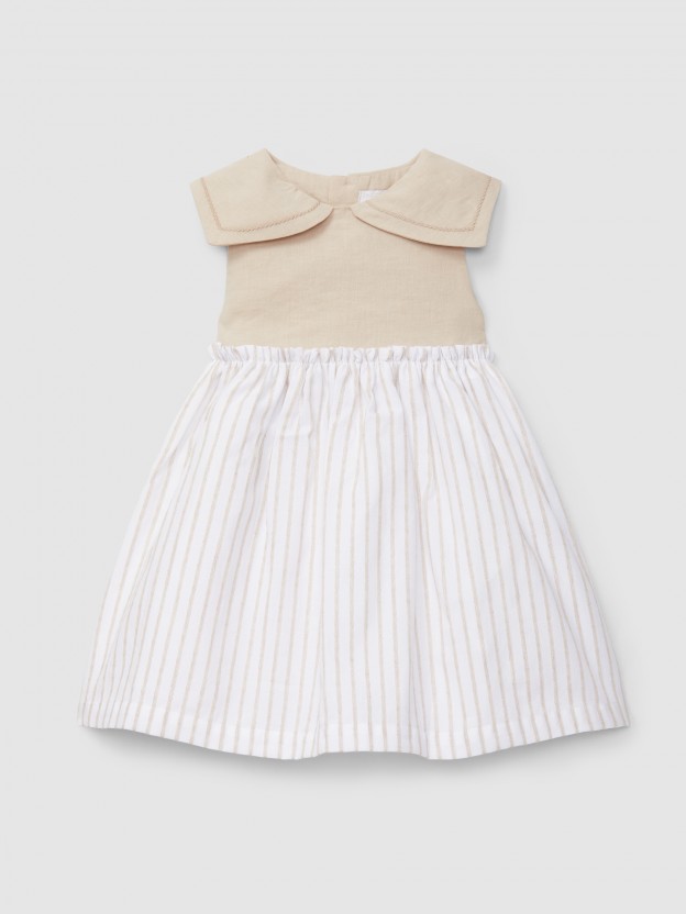 Vestido rayas en relieve y lino Vestido rayas en relieve y lino