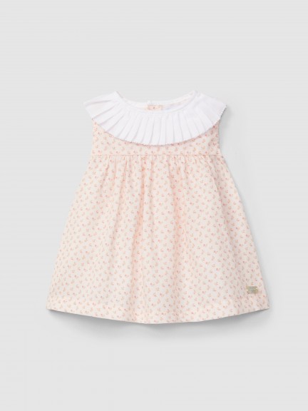 Vestido flores delicadas y cuello plisado Vestido flores delicadas y cuello plisado