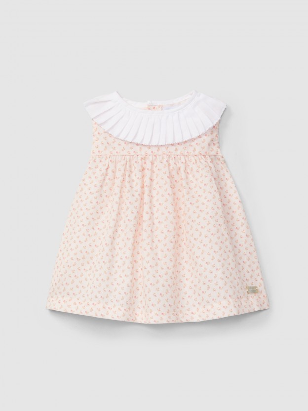 Vestido flores delicadas y cuello plisado Vestido flores delicadas y cuello plisado