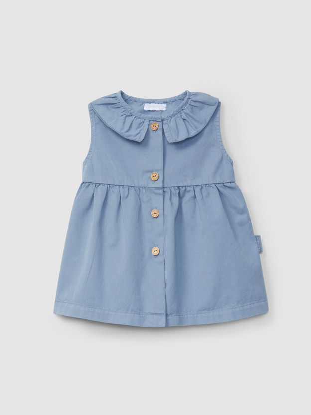 Dress in twill with ruffled collar Dress in twill with ruffled collar