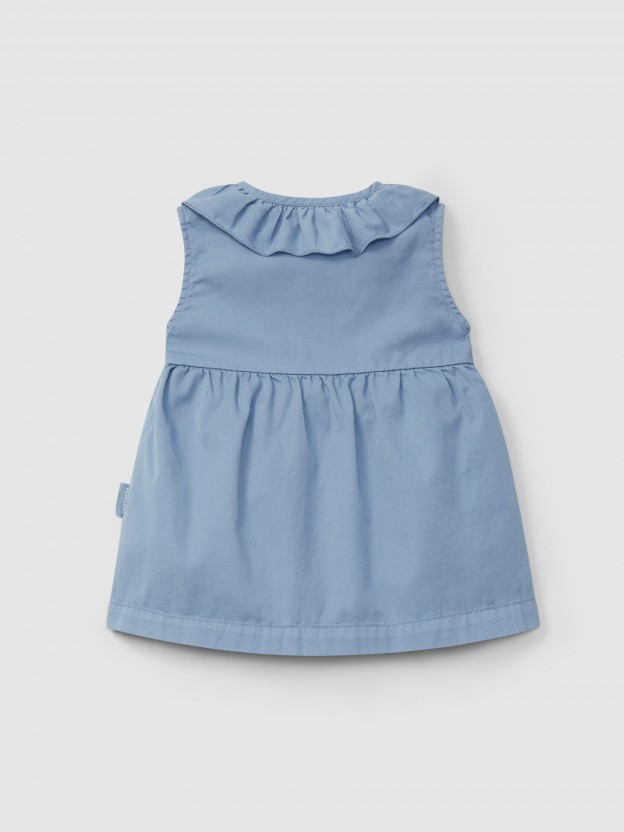 Dress in twill with ruffled collar Dress in twill with ruffled collar