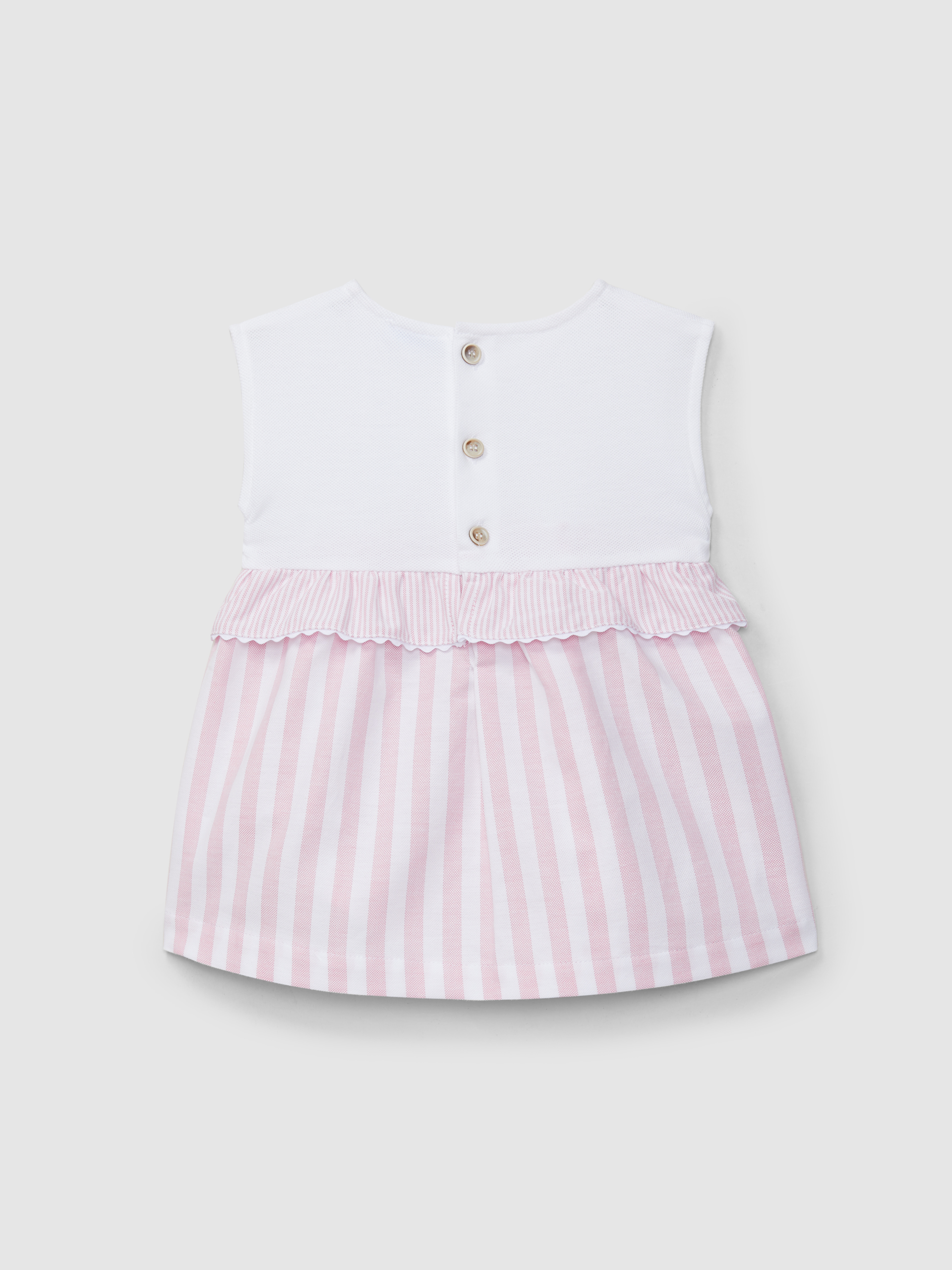 Vestido piqué e tecido oxford de riscas