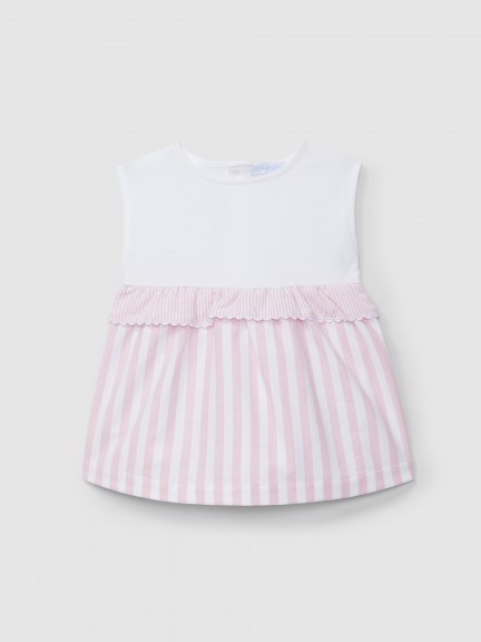 Vestido piqu� y tejido oxford a rayas