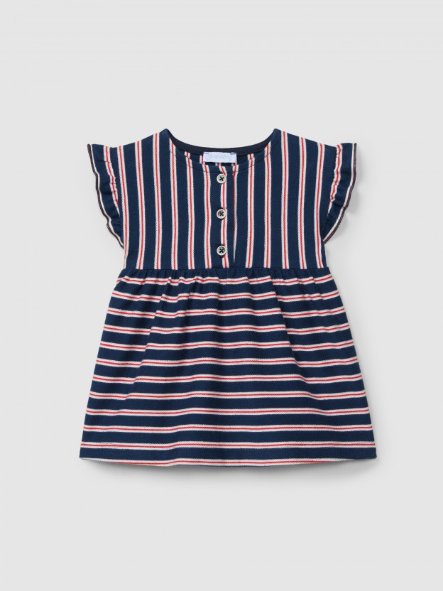 Dress in multi-coloured striped plush Dress in multi-coloured striped plush