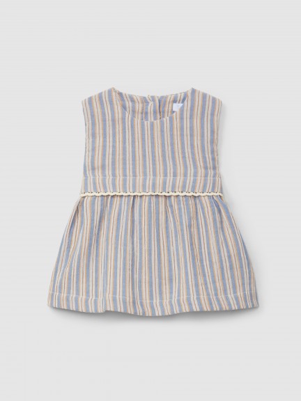 Vestido a rayas multicolor con aplicaci�n de encaje