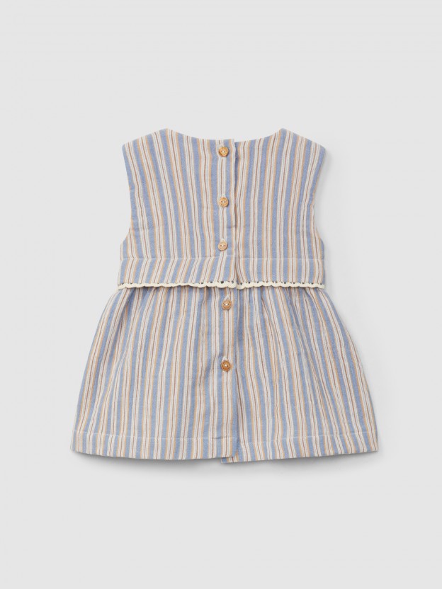 Multi-coloured striped dress with lace appliqu�