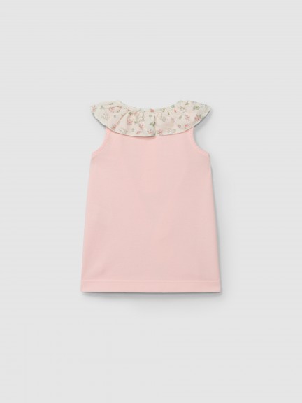 Vestido piqué com gola de folho estampada Vestido piqué com gola de folho estampada
