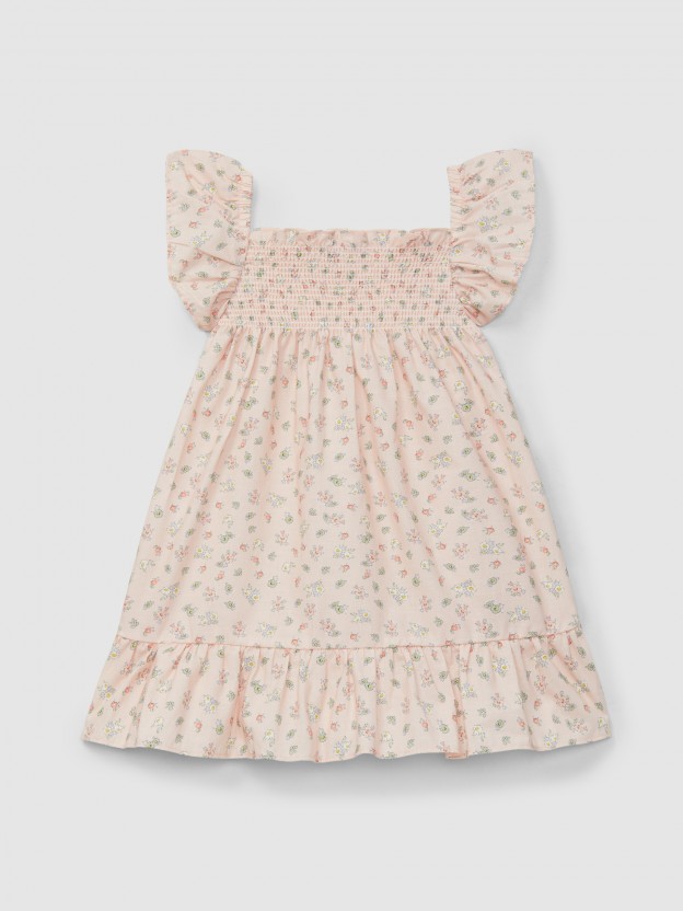Vestido estampado floral con smocks