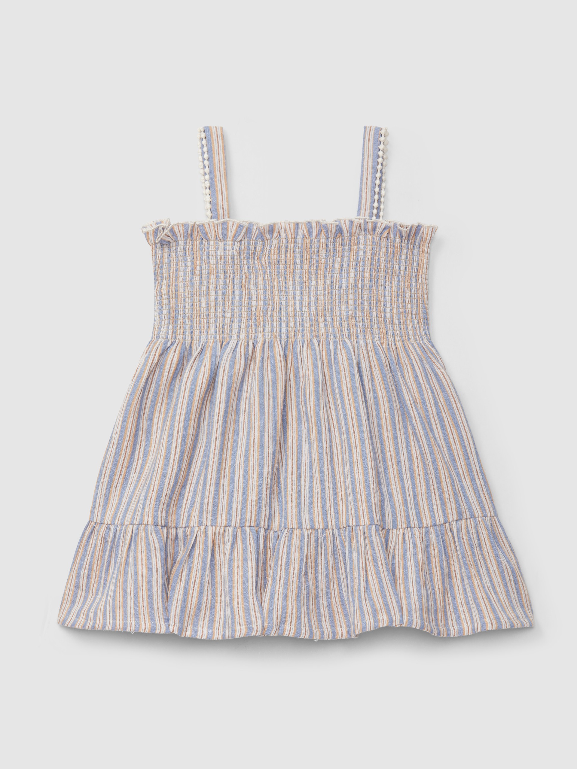 Dress with multi-coloured striped straps