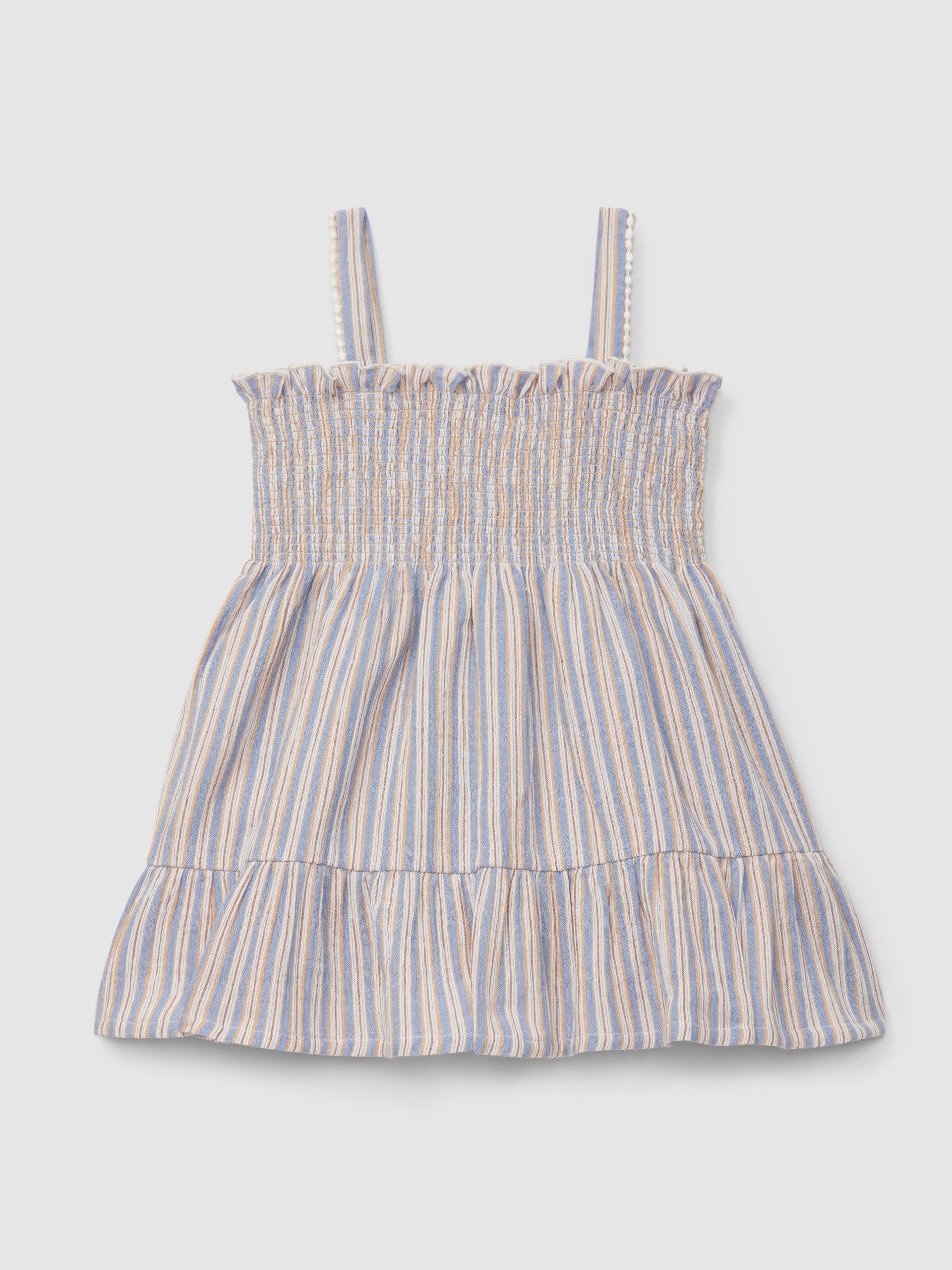 Dress with multi-coloured striped straps