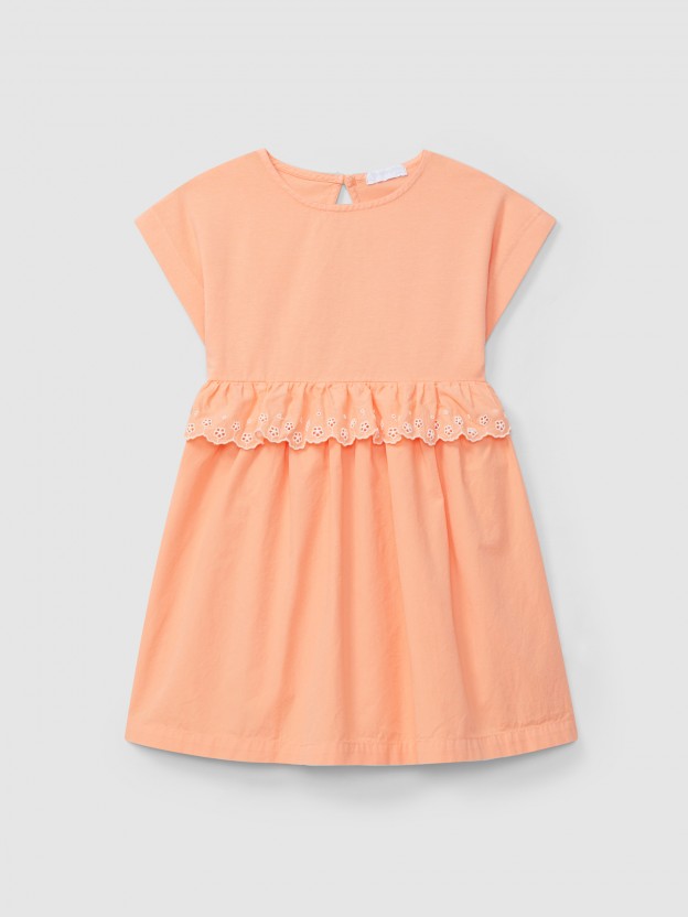 Vestido detalle de volante bordado inglês Vestido detalle de volante bordado inglês