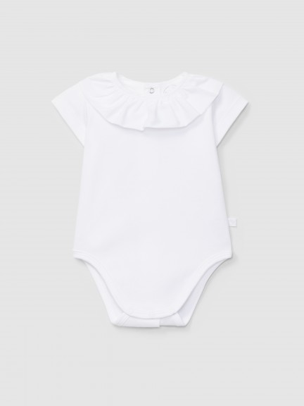 Short-sleeved bodysuit ruffled collar
