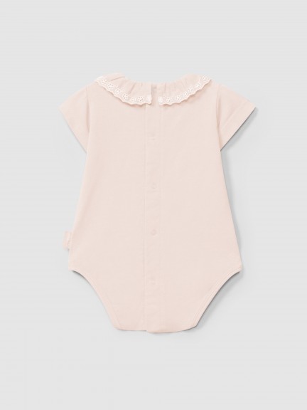 Bodysuit short sleeve ruffled collar English embroidery Bodysuit short sleeve ruffled collar English embroidery
