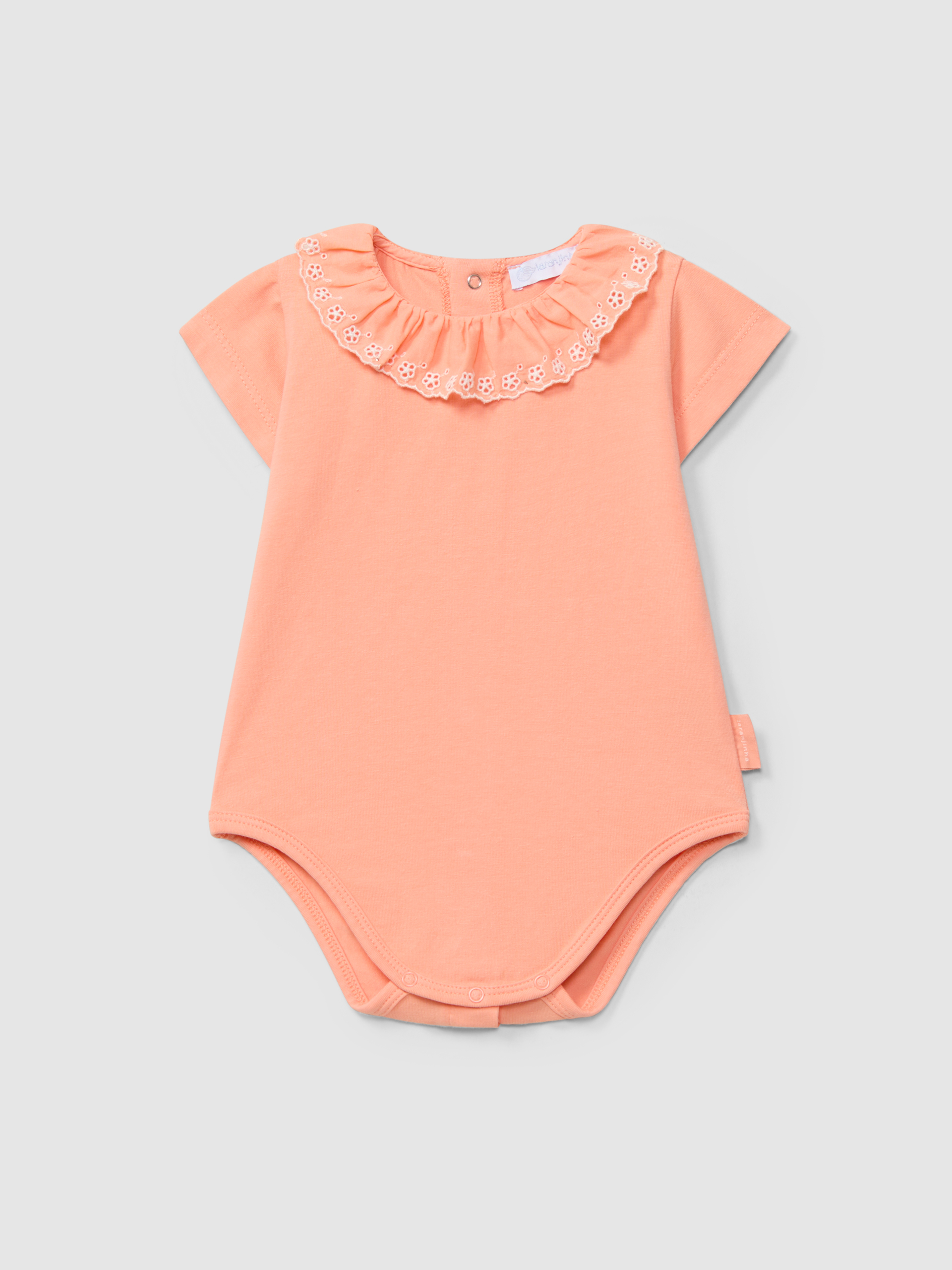 Bodysuit short sleeve ruffled collar English embroidery