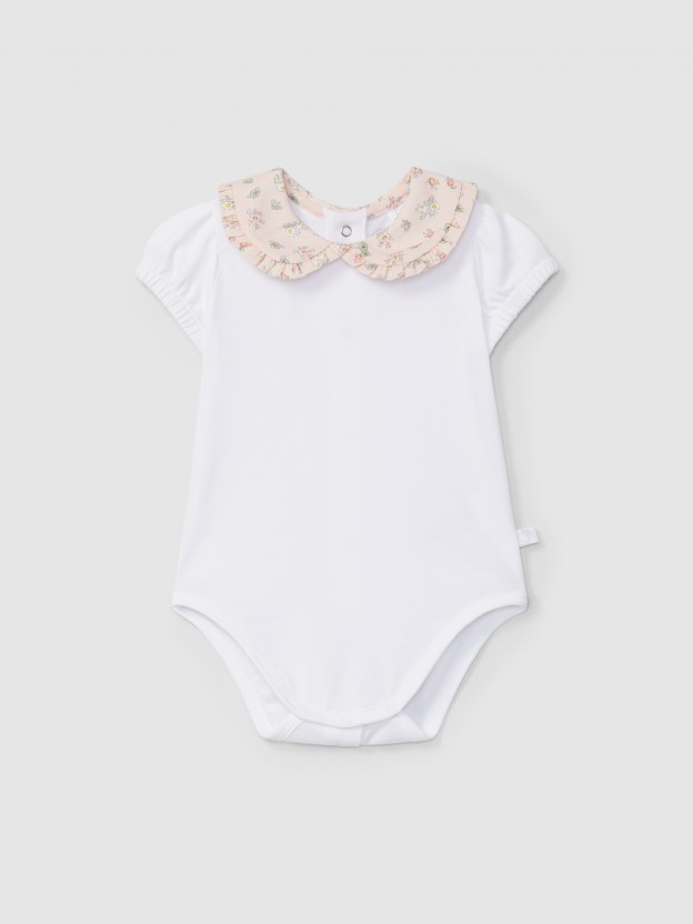 Bodysuit collar in floral print fabric