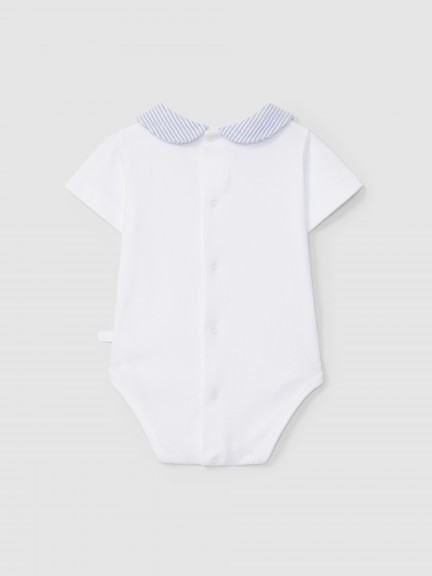 Short-sleeved bodysuit with round fabric collar Short-sleeved bodysuit with round fabric collar