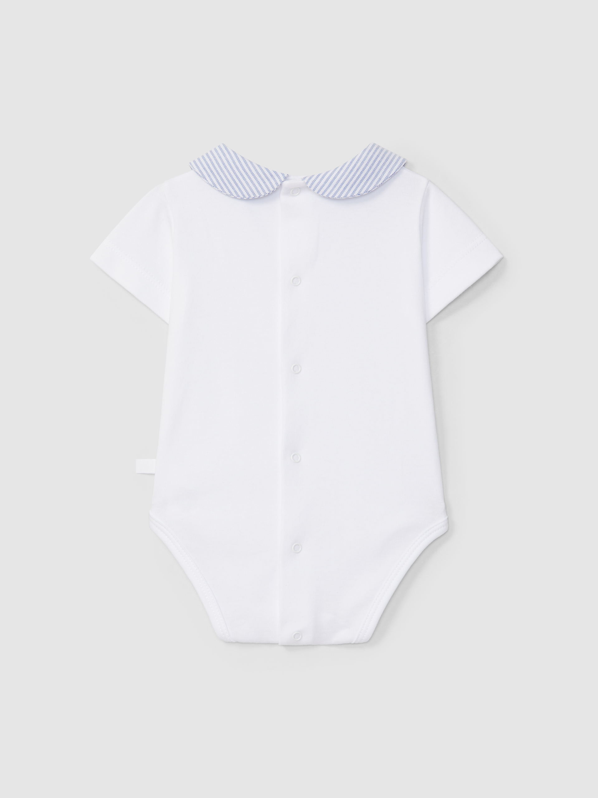 Short-sleeved bodysuit with round fabric collar