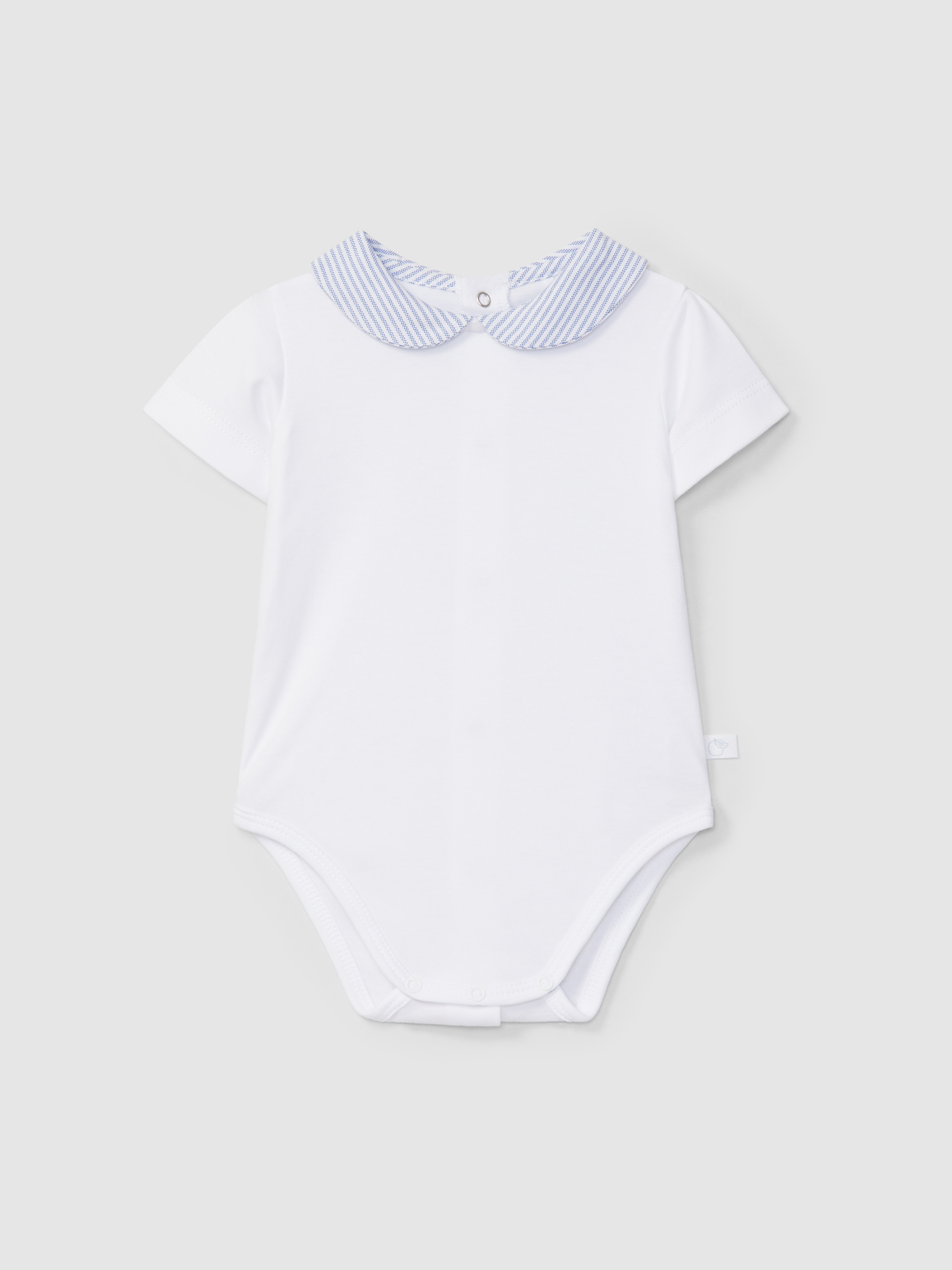 Short-sleeved bodysuit with round fabric collar