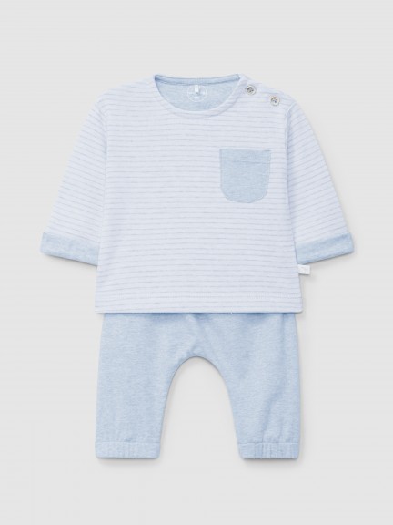 Ensemble compos� de deux pi�ces en maille double � rayures et m�lang�e