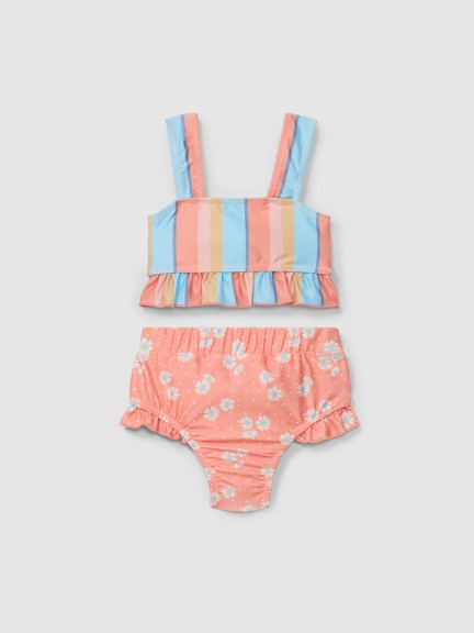 Bikini rayures multicolore et fleurs
