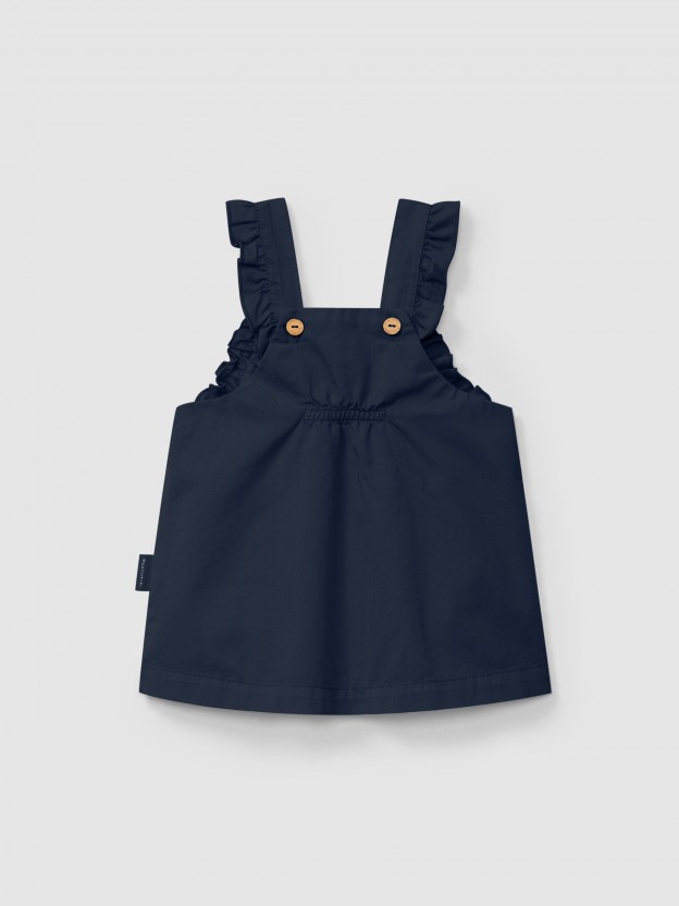 Dungaree skirt in twill with ruffled detail on the straps