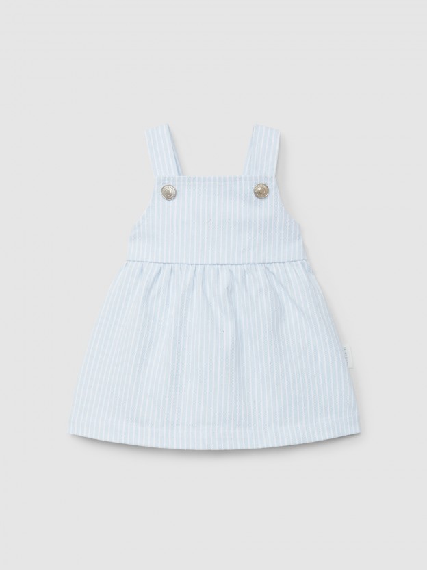 Jupe-salopette tissu denim � rayures