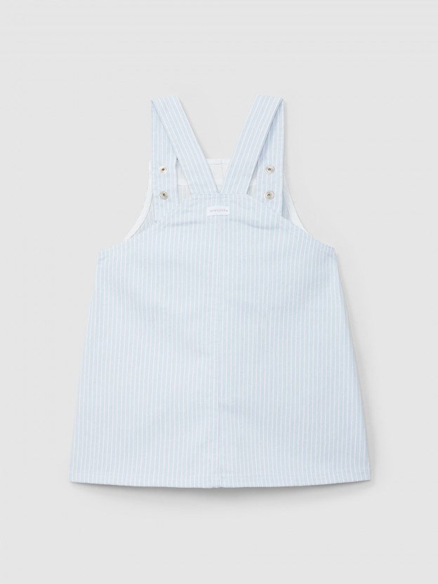Jupe-salopette tissu denim à rayures avec poches Jupe-salopette tissu denim à rayures avec poches