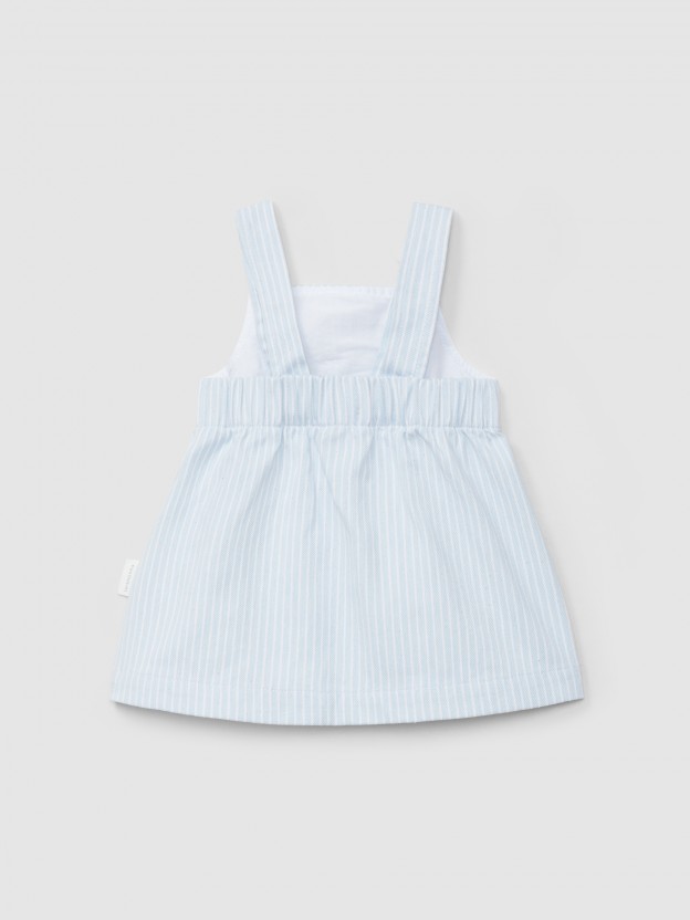 Jupe-salopette tissu denim � rayures