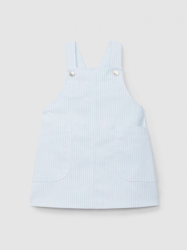 Jupe-salopette tissu denim à rayures avec poches Jupe-salopette tissu denim à rayures avec poches