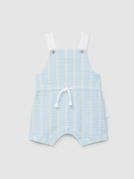 Dungaree shorts seersucker fabric multi-coloureded stripes
