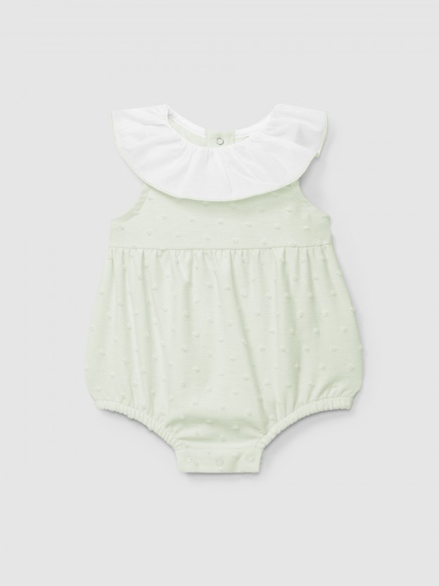 Shortie ruffled collar embossed polka dots Shortie ruffled collar embossed polka dots