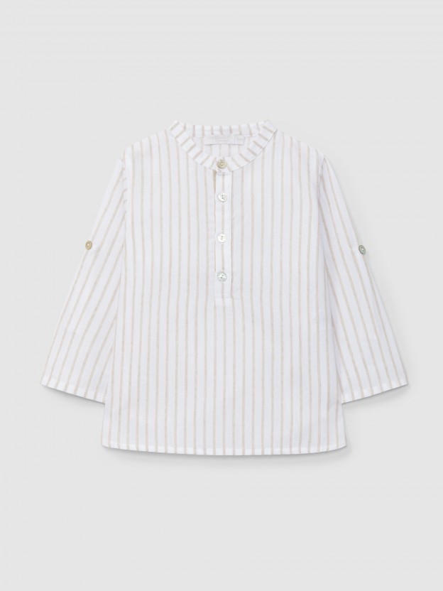 Chemise � col mao rayures en relief