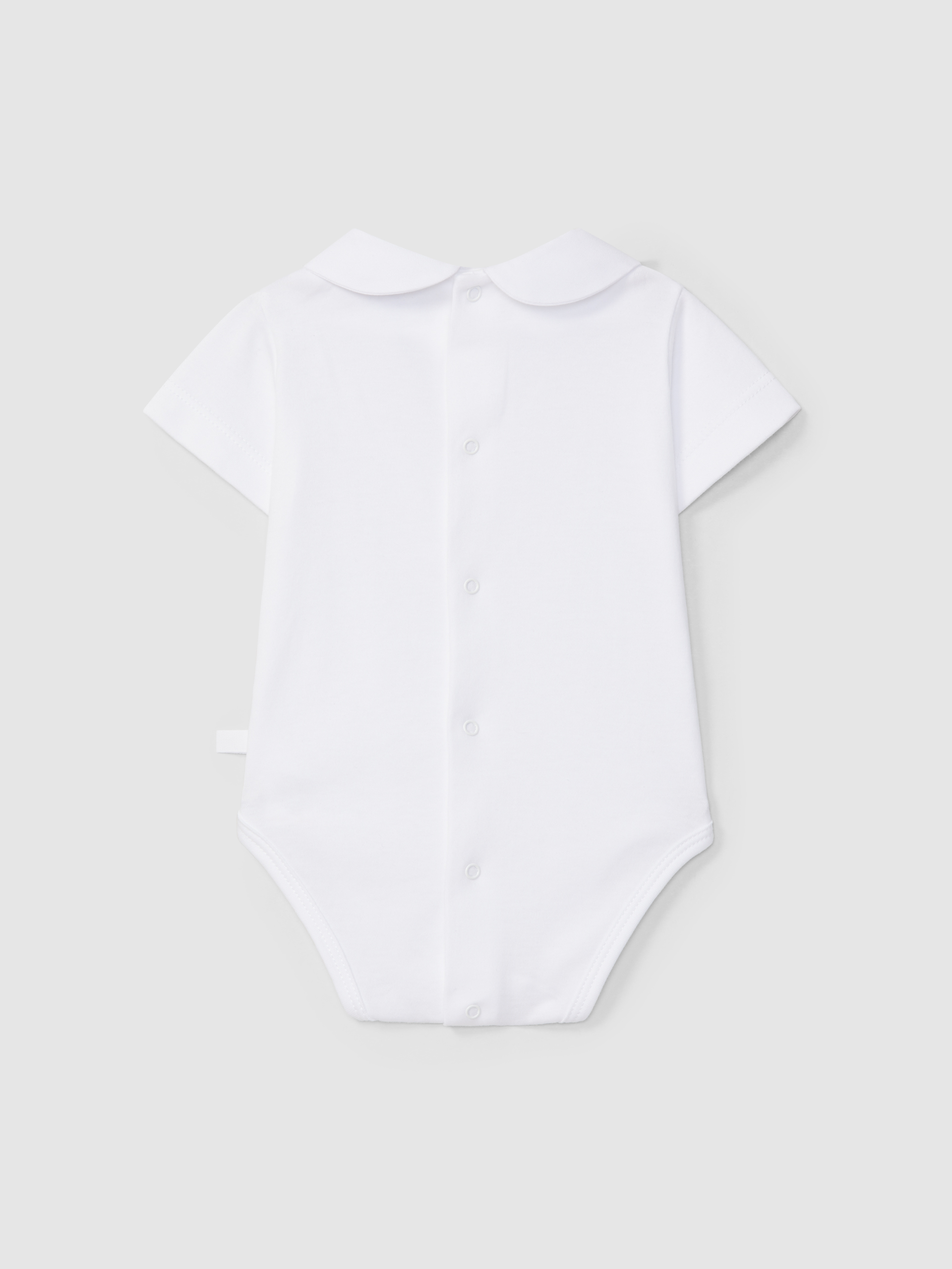 Short-sleeved bodysuit with round fabric collar