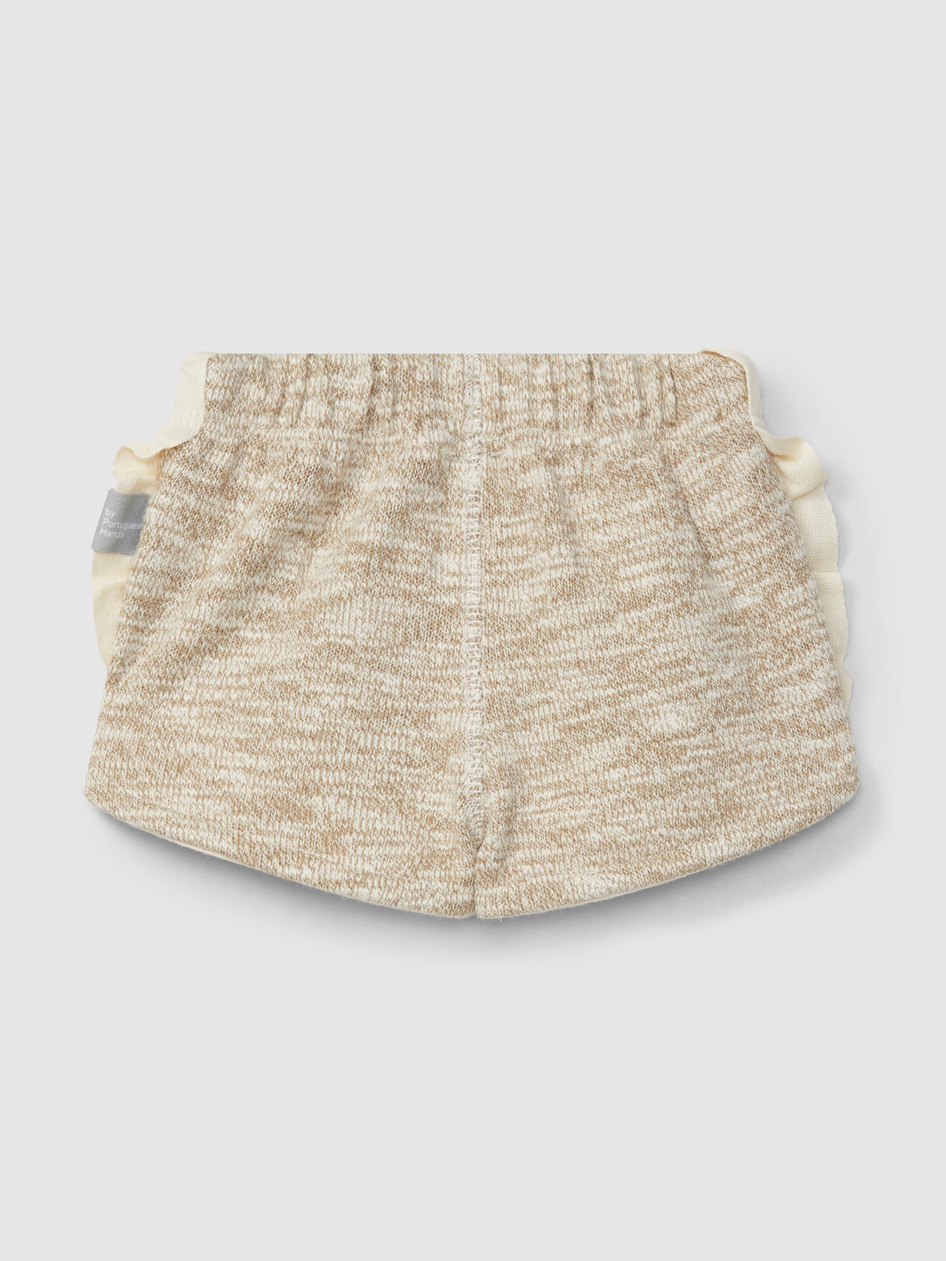 Calções pull-up em malha efeito tricot com detalhe de folho