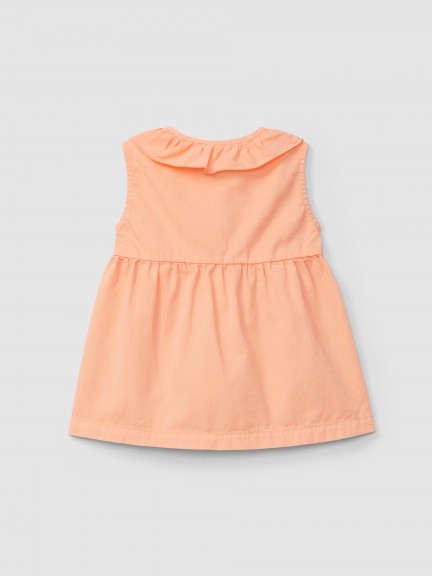 Vestido em sarja com gola de folho Vestido em sarja com gola de folho