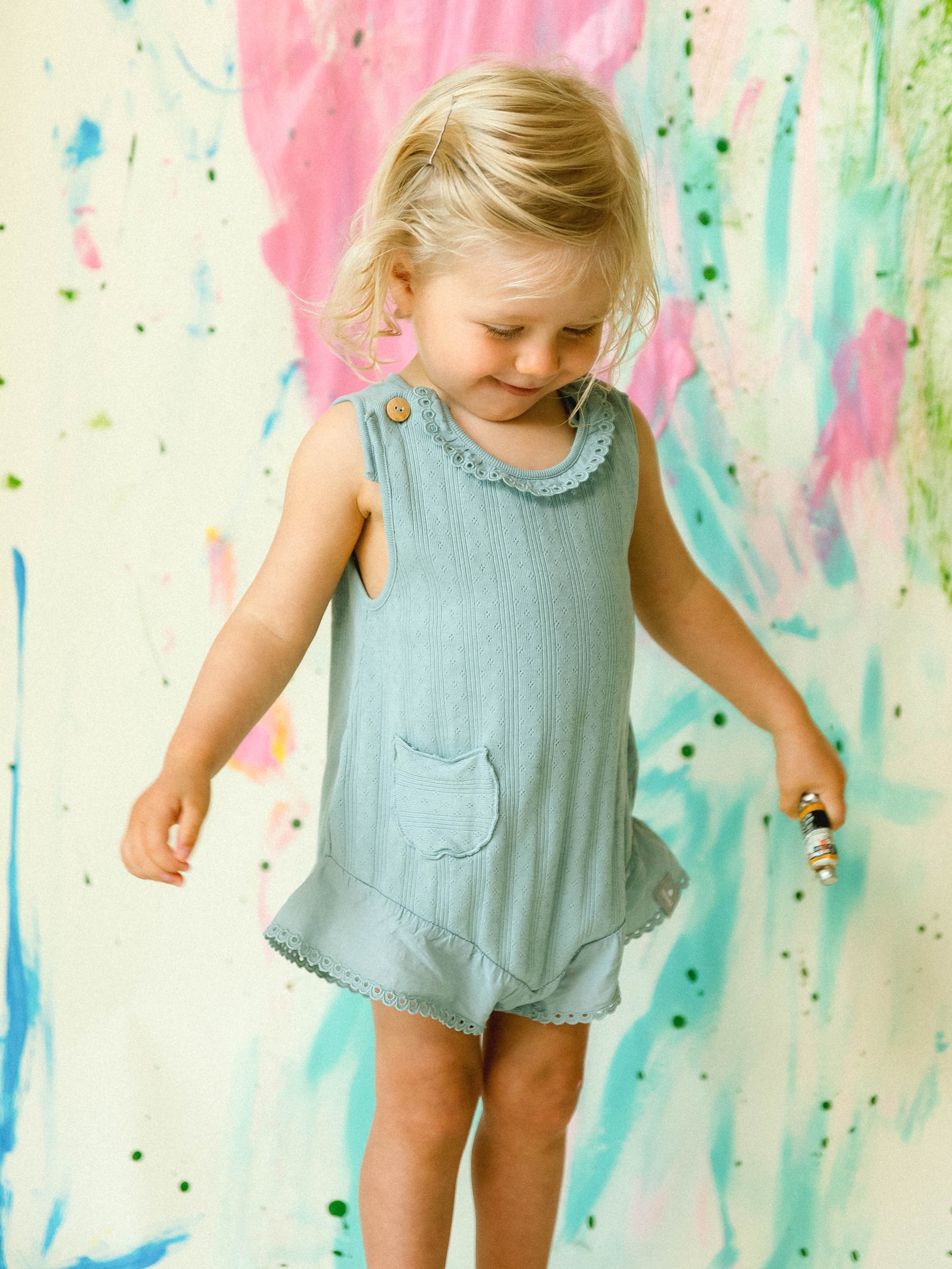 Ajour pattern jumpsuit with English embroidery