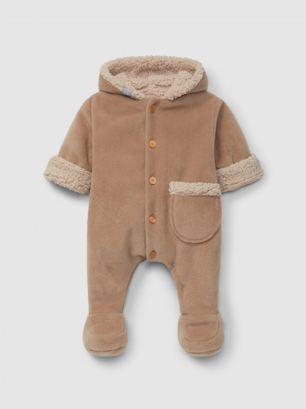 Traje de calentamiento polar con capucha y bolsillo Traje de calentamiento polar con capucha y bolsillo