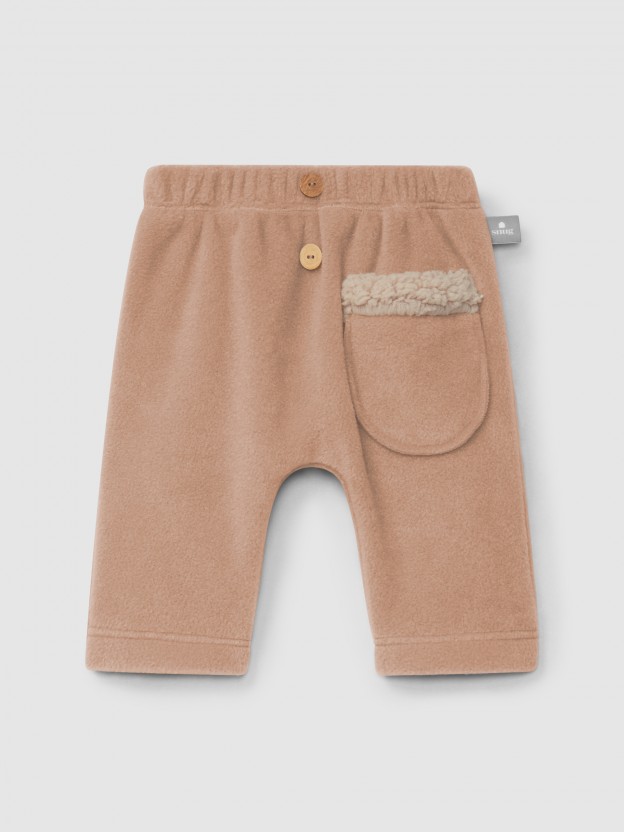 Fleece pull-up pants with pocket