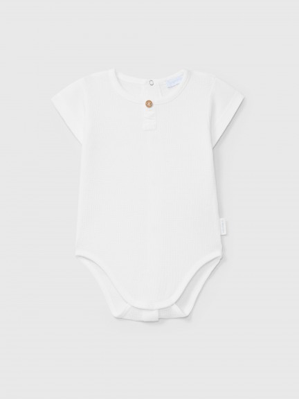 Bodysuit collarless in waffle weave