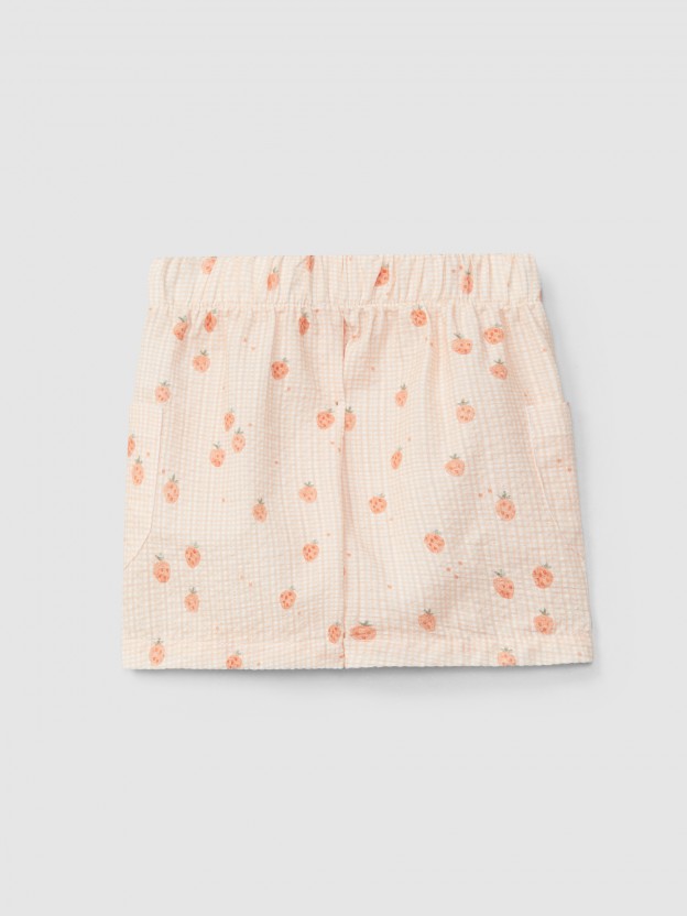 Pantalón corto pull-up seersucker estampado Pantalón corto pull-up seersucker estampado
